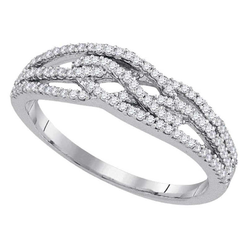 10kt White Gold Women's Round Diamond Woven Band Ring 1/3 Cttw - FREE Shipping (US/CAN)-Gold & Diamond Bands-5-JadeMoghul Inc.