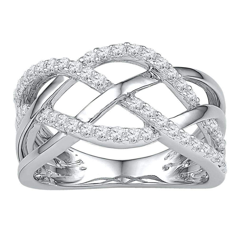 10kt White Gold Women's Round Diamond Woven Crossover Band Ring 1/3 Cttw - FREE Shipping (US/CAN)-Gold & Diamond Bands-5-JadeMoghul Inc.