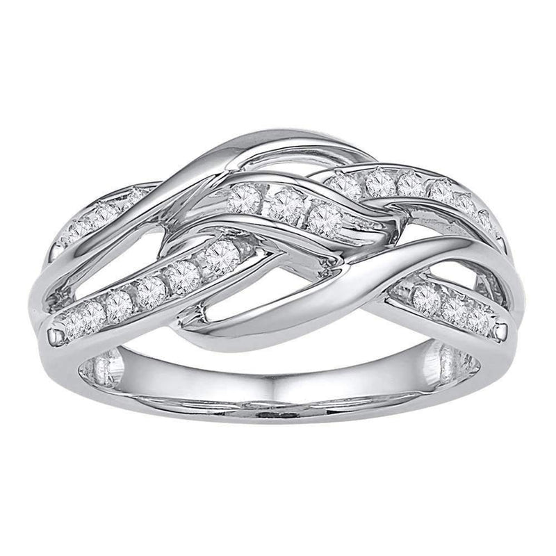 10kt White Gold Women's Round Diamond Woven Knot Strand Band 1/4 Cttw - FREE Shipping (US/CAN)-Rings And Bands-5-JadeMoghul Inc.