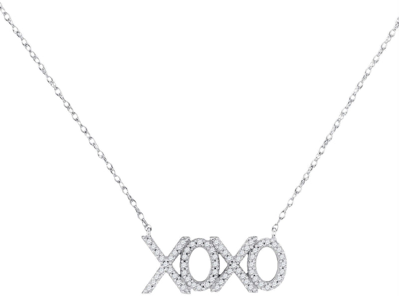 10kt White Gold Women's Round Diamond XOXO Hugs Kisses Letter Pendant Necklace 1-5 Cttw - FREE Shipping (US/CAN)-Gold & Diamond Pendants & Necklaces-JadeMoghul Inc.