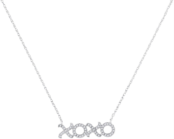 10kt White Gold Women's Round Diamond XOXO Hugs Kisses Letter Pendant Necklace 1-6 Cttw - FREE Shipping (US/CAN)-Gold & Diamond Pendants & Necklaces-JadeMoghul Inc.