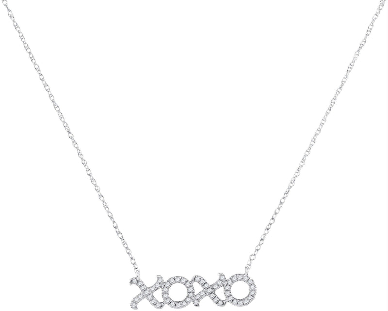 10kt White Gold Women's Round Diamond XOXO Hugs Kisses Letter Pendant Necklace 1-6 Cttw - FREE Shipping (US/CAN)-Gold & Diamond Pendants & Necklaces-JadeMoghul Inc.