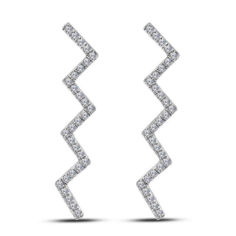 10kt White Gold Women's Round Diamond Zig Zag Climber Earrings 1-6 Cttw - FREE Shipping (USA/CAN)-Gold & Diamond Earrings-JadeMoghul Inc.