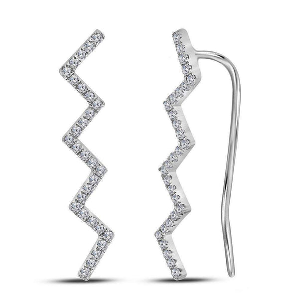 10kt White Gold Women's Round Diamond Zig Zag Climber Earrings 1-6 Cttw - FREE Shipping (USA/CAN)-Gold & Diamond Earrings-JadeMoghul Inc.