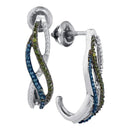 10kt White Gold Women's Round Green Blue Color Enhanced Diamond Half J Hoop Earrings 1-4 Cttw - FREE Shipping (USA/CAN)-Gold & Diamond Earrings-JadeMoghul Inc.
