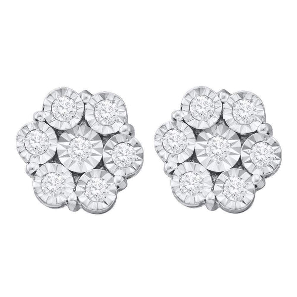 10kt White Gold Women's Round Illusion-set Diamond Flower Cluster Earrings 1.00 Cttw - FREE Shipping (US/CAN)-Gold & Diamond Earrings-JadeMoghul Inc.