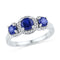 10kt White Gold Women's Round Lab-Created Blue Sapphire 3-stone Diamond Ring 1-3/8 Cttw - FREE Shipping (US/CAN)-Gold & Diamond Fashion Rings-5-JadeMoghul Inc.