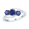 10kt White Gold Women's Round Lab-Created Blue Sapphire 3-stone Ring 1-1/2 Cttw - FREE Shipping (US/CAN)-Gold & Diamond Fashion Rings-7.5-JadeMoghul Inc.