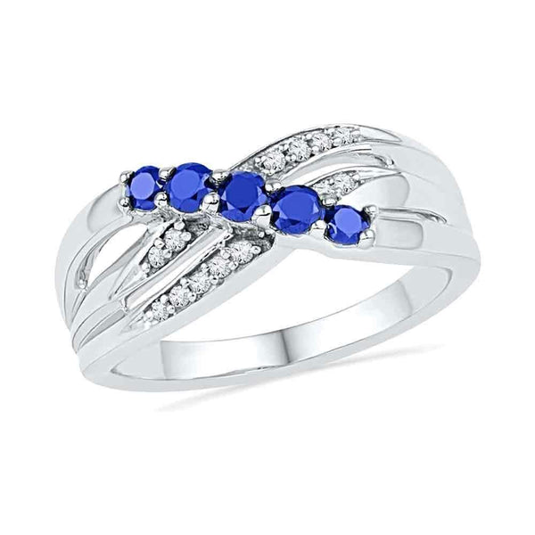 10kt White Gold Women's Round Lab-Created Blue Sapphire Band Ring 1/2 Cttw - FREE Shipping (US/CAN)-Gold & Diamond Bands-5-JadeMoghul Inc.