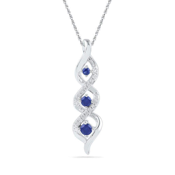 10kt White Gold Women's Round Lab-Created Blue Sapphire Cascading 3-stone Pendant 1-3 Cttw - FREE Shipping (US/CAN)-Gold & Diamond Pendants & Necklaces-JadeMoghul Inc.