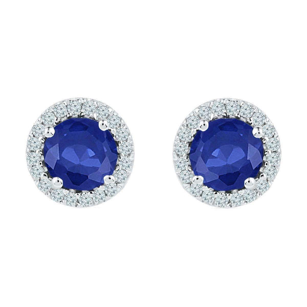 10kt White Gold Women's Round Lab-Created Blue Sapphire Diamond Stud Earrings 1-1-2 Cttw - FREE Shipping (US/CAN)-Gold & Diamond Earrings-JadeMoghul Inc.