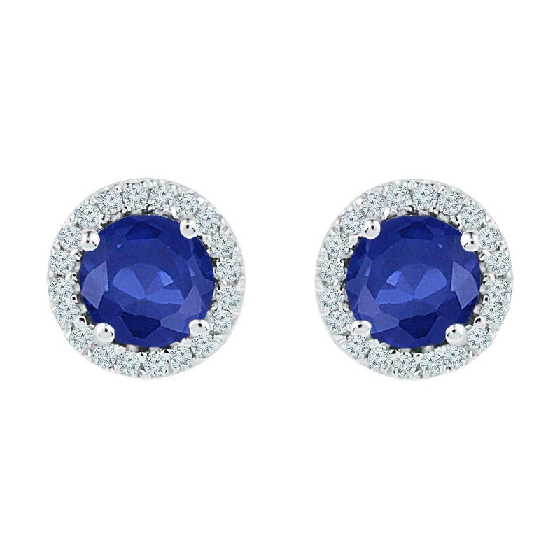 10kt White Gold Women's Round Lab-Created Blue Sapphire Diamond Stud Earrings 1-1-2 Cttw - FREE Shipping (US/CAN)-Gold & Diamond Earrings-JadeMoghul Inc.