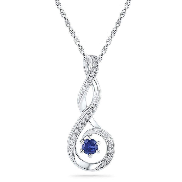 10kt White Gold Women's Round Lab-Created Blue Sapphire Diamond Teardrop Pendant .03 Cttw - FREE Shipping (US/CAN)-Gold & Diamond Pendants & Necklaces-JadeMoghul Inc.