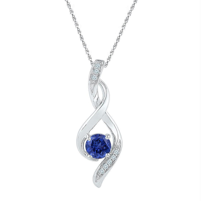 10kt White Gold Womens Round Lab-Created Blue Sapphire Fashion Pendant 5-8 Cttw-Gold & Diamond Pendants & Necklaces-JadeMoghul Inc.