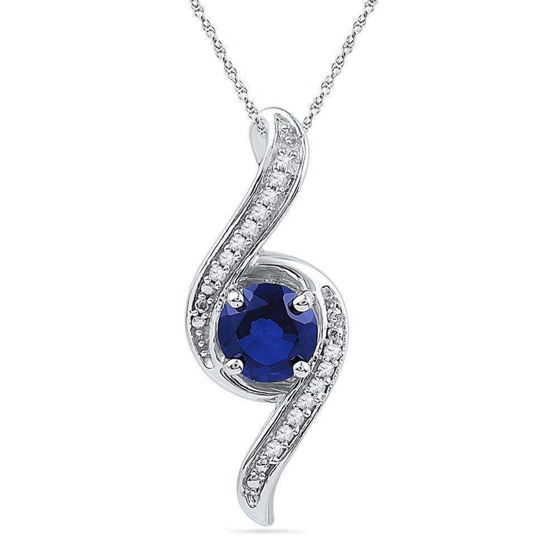 10kt White Gold Women's Round Lab-Created Blue Sapphire Solitaire Diamond Pendant 1.00 Cttw - FREE Shipping (US/CAN)-Gold & Diamond Pendants & Necklaces-JadeMoghul Inc.