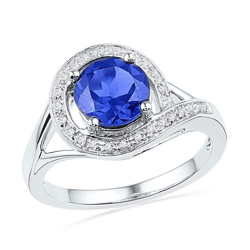 10kt White Gold Women's Round Lab-Created Blue Sapphire Solitaire Diamond Ring 1-7/8 Cttw - FREE Shipping (US/CAN)-Gold & Diamond Fashion Rings-5-JadeMoghul Inc.