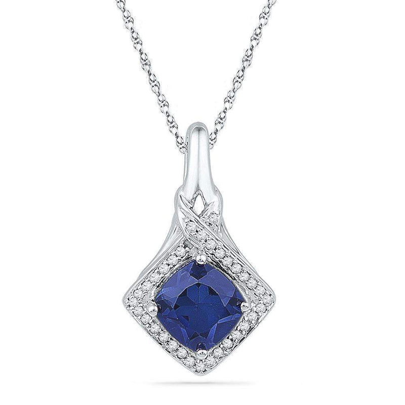 10kt White Gold Women's Round Lab-Created Blue Sapphire Solitaire Pendant 1-5-8 Cttw - FREE Shipping (US/CAN)-Gold & Diamond Pendants & Necklaces-JadeMoghul Inc.