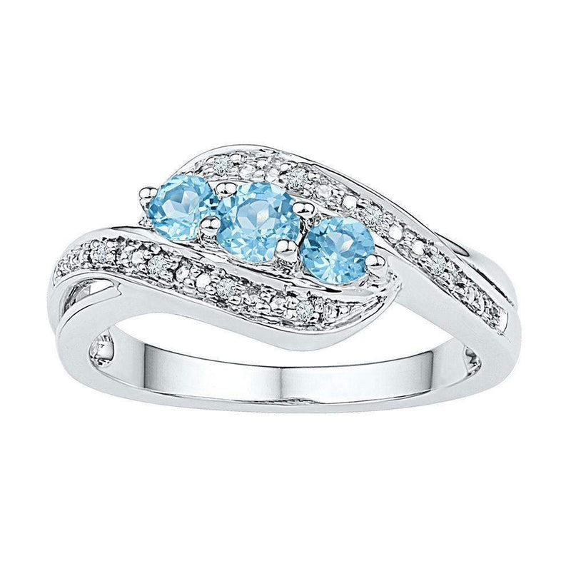 10kt White Gold Women's Round Lab-Created Blue Topaz 3-stone Diamond Ring 1/2 Cttw - FREE Shipping (US/CAN)-Gold & Diamond Fashion Rings-5-JadeMoghul Inc.