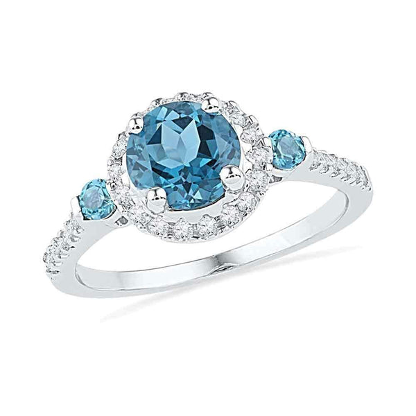 10kt White Gold Women's Round Lab-Created Blue Topaz Solitaire Diamond Ring 1/5 Cttw - FREE Shipping (US/CAN)-Rings And Bands-5-JadeMoghul Inc.