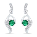 10kt White Gold Women's Round Lab-Created Emerald Solitaire Diamond Earrings 1-3 Cttw - FREE Shipping (USA/CAN)-Gold & Diamond Earrings-JadeMoghul Inc.