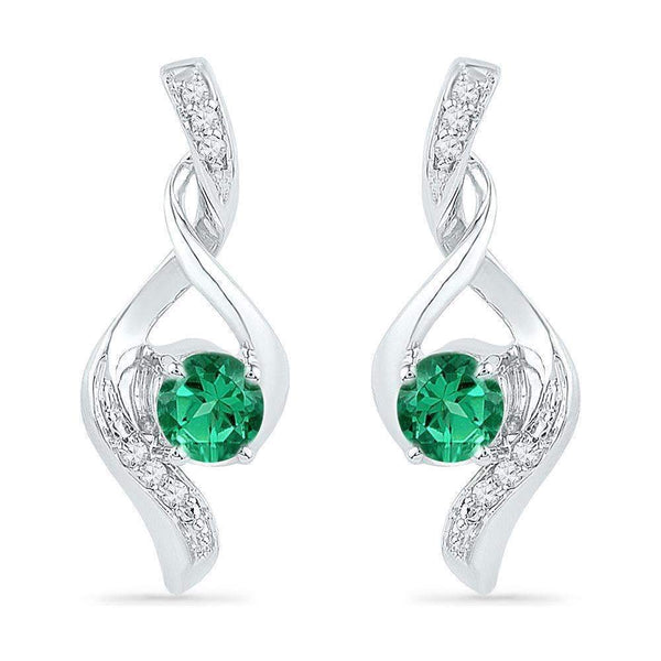 10kt White Gold Women's Round Lab-Created Emerald Solitaire Diamond Earrings 1-3 Cttw - FREE Shipping (USA/CAN)-Gold & Diamond Earrings-JadeMoghul Inc.