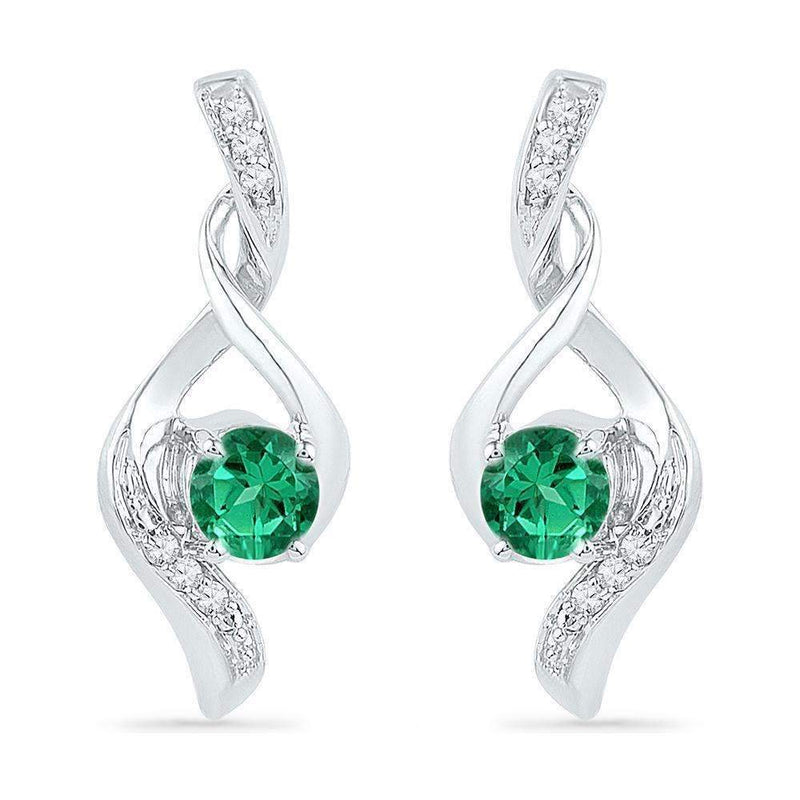 10kt White Gold Women's Round Lab-Created Emerald Solitaire Diamond Earrings 1-3 Cttw - FREE Shipping (USA/CAN)-Gold & Diamond Earrings-JadeMoghul Inc.