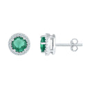 10kt White Gold Womens Round Lab-Created Emerald Solitaire Stud Earrings 1-1-6 Cttw-Gold & Diamond Earrings-JadeMoghul Inc.