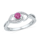 10kt White Gold Women's Round Lab-Created Pink Sapphire Diamond Heart Ring 1/20 Cttw - FREE Shipping (US/CAN)-Gold & Diamond Fashion Rings-5-JadeMoghul Inc.