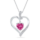 10kt White Gold Women's Round Lab-Created Pink Sapphire Heart Love Pendant 1-3-4 Cttw - FREE Shipping (US/CAN)-Gold & Diamond Pendants & Necklaces-JadeMoghul Inc.