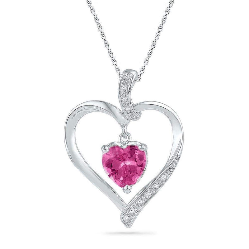 10kt White Gold Women's Round Lab-Created Pink Sapphire Heart Love Pendant 1-3-4 Cttw - FREE Shipping (US/CAN)-Gold & Diamond Pendants & Necklaces-JadeMoghul Inc.