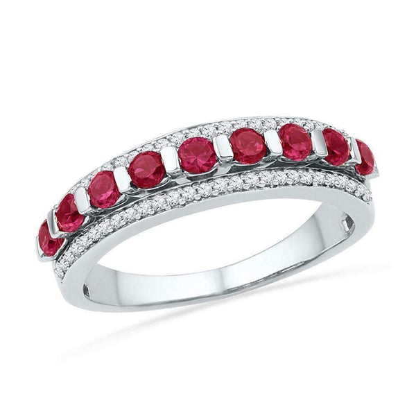 10kt White Gold Women's Round Lab-Created Ruby Diamond Band Ring 1-1-10 Cttw - FREE Shipping (US/CAN)-Gold & Diamond Bands-JadeMoghul Inc.