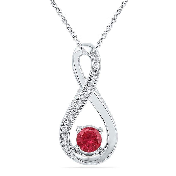 10kt White Gold Women's Round Lab-Created Ruby Diamond Fashion Pendant 5-8 Cttw - FREE Shipping (US/CAN)-Gold & Diamond Pendants & Necklaces-JadeMoghul Inc.