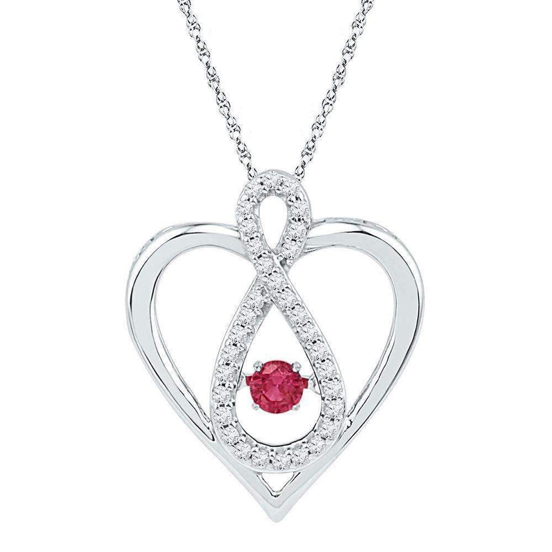 10kt White Gold Women's Round Lab-Created Ruby Diamond Infinity Heart Pendant 1-4 Cttw - FREE Shipping (US/CAN)-Gold & Diamond Pendants & Necklaces-JadeMoghul Inc.