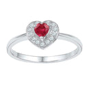 10kt White Gold Women's Round Lab-Created Ruby Heart Diamond-accent Ring 5/8 Cttw - FREE Shipping (US/CAN)-Rings And Bands-5-JadeMoghul Inc.