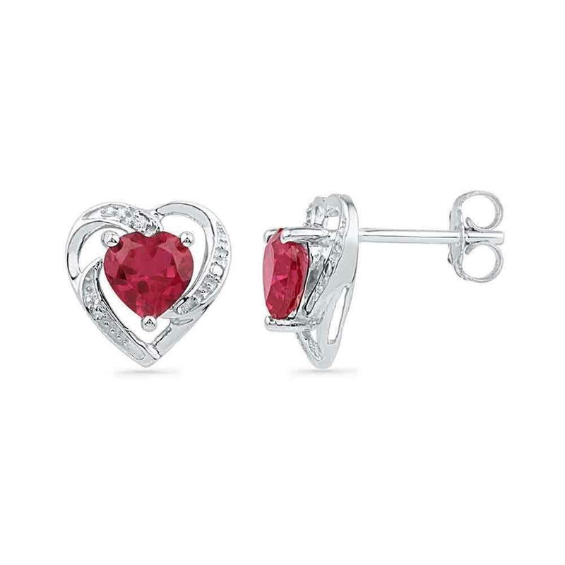 10kt White Gold Women's Round Lab-Created Ruby Heart Love Earrings 3-8 Cttw - FREE Shipping (USA/CAN)-Gold & Diamond Earrings-JadeMoghul Inc.