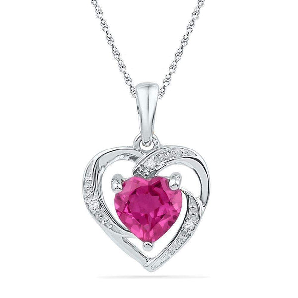 10kt White Gold Women's Round Lab-Created Ruby Heart Love Pendant 1-1-8 Cttw - FREE Shipping (US/CAN)-Gold & Diamond Pendants & Necklaces-JadeMoghul Inc.