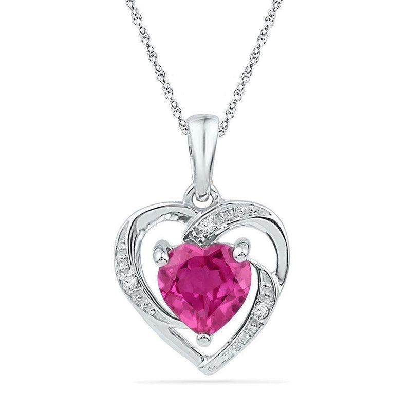 10kt White Gold Women's Round Lab-Created Ruby Heart Love Pendant 1-1-8 Cttw - FREE Shipping (US/CAN)-Gold & Diamond Pendants & Necklaces-JadeMoghul Inc.