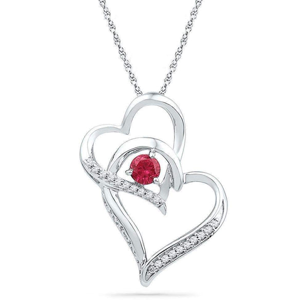 10kt White Gold Women's Round Lab-Created Ruby Heart Love Pendant 1-3 Cttw - FREE Shipping (US/CAN)-Gold & Diamond Pendants & Necklaces-JadeMoghul Inc.