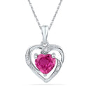 10kt White Gold Women's Round Lab-Created Ruby Heart Love Pendant 1.00 Cttw - FREE Shipping (US/CAN)-Gold & Diamond Pendants & Necklaces-JadeMoghul Inc.