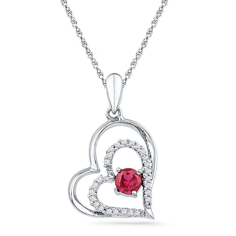 10kt White Gold Women's Round Lab-Created Ruby Heart Love Pendant 3-8 Cttw - FREE Shipping (US/CAN)-Gold & Diamond Pendants & Necklaces-JadeMoghul Inc.