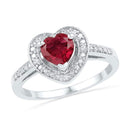 10kt White Gold Women's Round Lab-Created Ruby Heart Love Ring 1.00 Cttw - FREE Shipping (US/CAN)-Gold & Diamond Fashion Rings-5.5-JadeMoghul Inc.