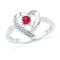 10kt White Gold Women's Round Lab-Created Ruby Heart Love Ring 1/4 Cttw - FREE Shipping (US/CAN)-Gold & Diamond Fashion Rings-5.5-JadeMoghul Inc.