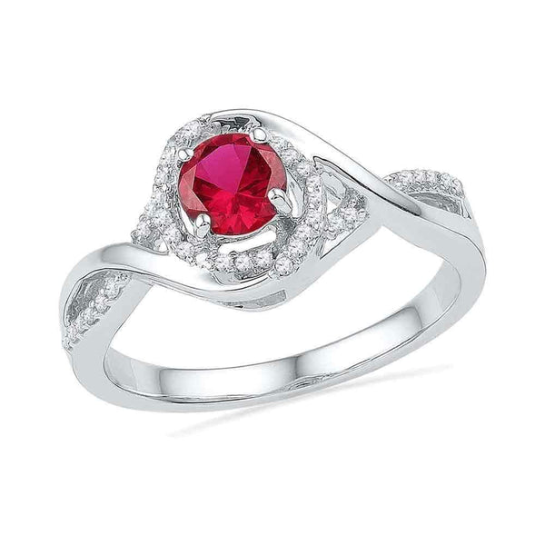 10kt White Gold Women's Round Lab-Created Ruby Solitaire Diamond Twist Ring 3/4 Cttw - FREE Shipping (US/CAN)-Rings And Bands-5-JadeMoghul Inc.