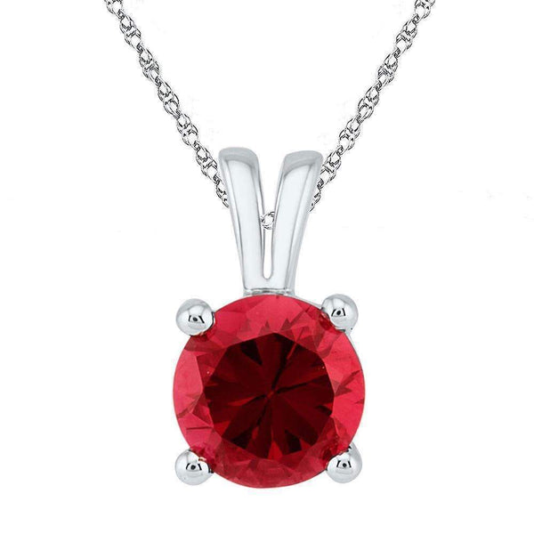 10kt White Gold Womens Round Lab-Created Ruby Solitaire Pendant 1-1-3 Cttw-Gold & Diamond Pendants & Necklaces-JadeMoghul Inc.