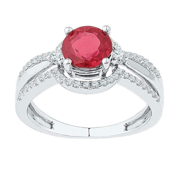 10kt White Gold Women's Round Lab-Created Ruby Solitaire Ring 2-1/12 Cttw - FREE Shipping (US/CAN)-Gold & Diamond Fashion Rings-5.5-JadeMoghul Inc.