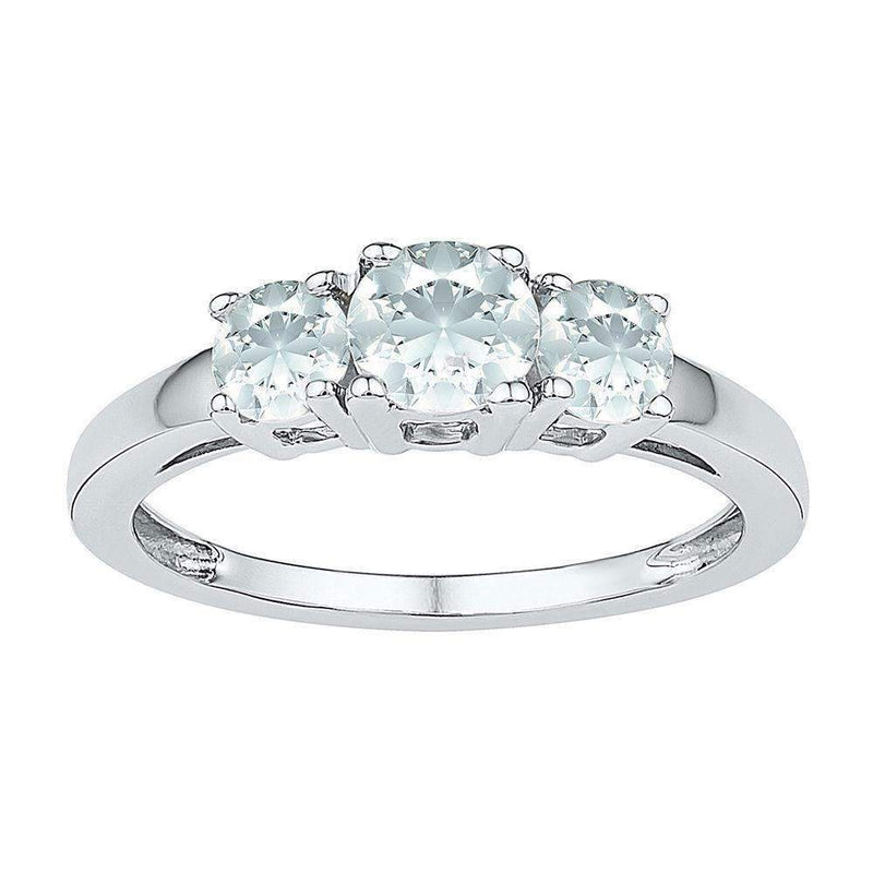 10kt White Gold Womens Round Lab-Created White Sapphire 3-stone Ring 1-3/8 Cttw-Gold & Diamond Fashion Rings-10-JadeMoghul Inc.