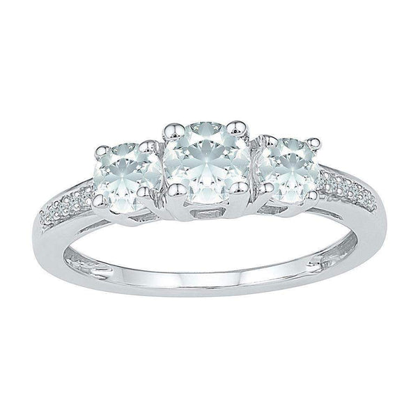 10kt White Gold Womens Round Lab-Created White Sapphire 3-stone Ring 1-3/8 Cttw-Gold & Diamond Fashion Rings-7.5-JadeMoghul Inc.