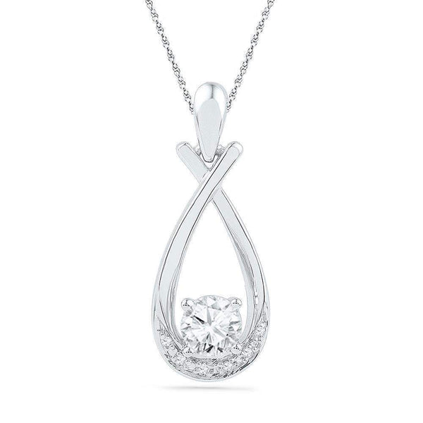 10kt White Gold Women's Round Lab-Created White Sapphire Solitaire Twist Pendant 5-8 Cttw - FREE Shipping (US/CAN)-Gold & Diamond Pendants & Necklaces-JadeMoghul Inc.