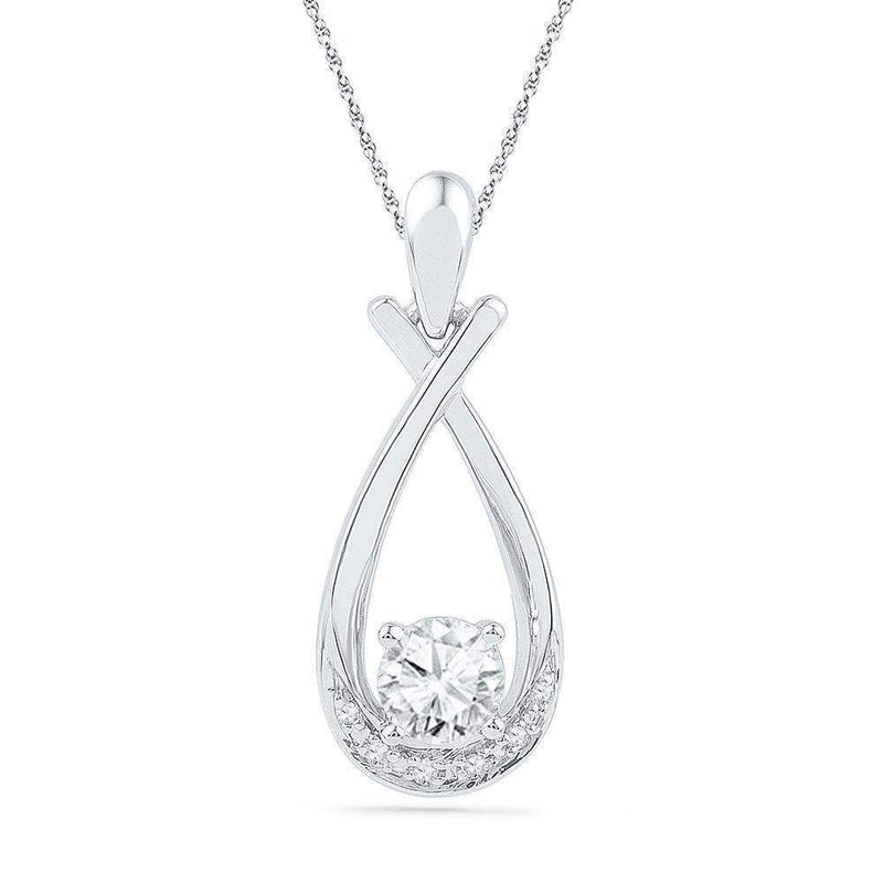 10kt White Gold Women's Round Lab-Created White Sapphire Solitaire Twist Pendant 5-8 Cttw - FREE Shipping (US/CAN)-Gold & Diamond Pendants & Necklaces-JadeMoghul Inc.