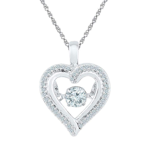 10kt White Gold Women's Round Moving Twinkle Diamond Heart Outline Pendant 1-4 Cttw - FREE Shipping (US/CAN)-Gold & Diamond Pendants & Necklaces-JadeMoghul Inc.